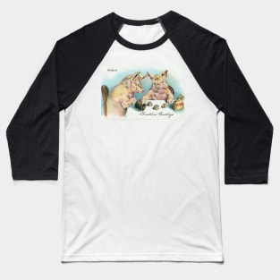 Victorian Christmas Pigs Playing Dice Christmas Greetings Baseball T-Shirt